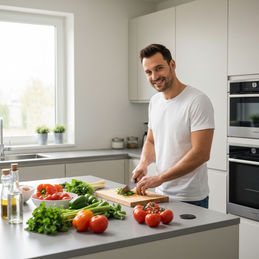 Man preparing nutritious meals with fresh ingredients